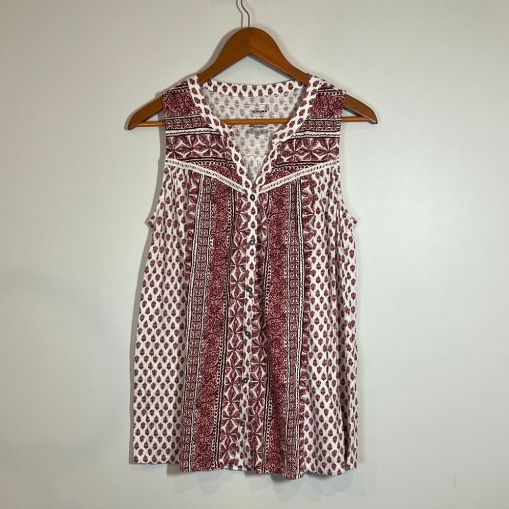 Sonoma Red and White Patterned Tank Top